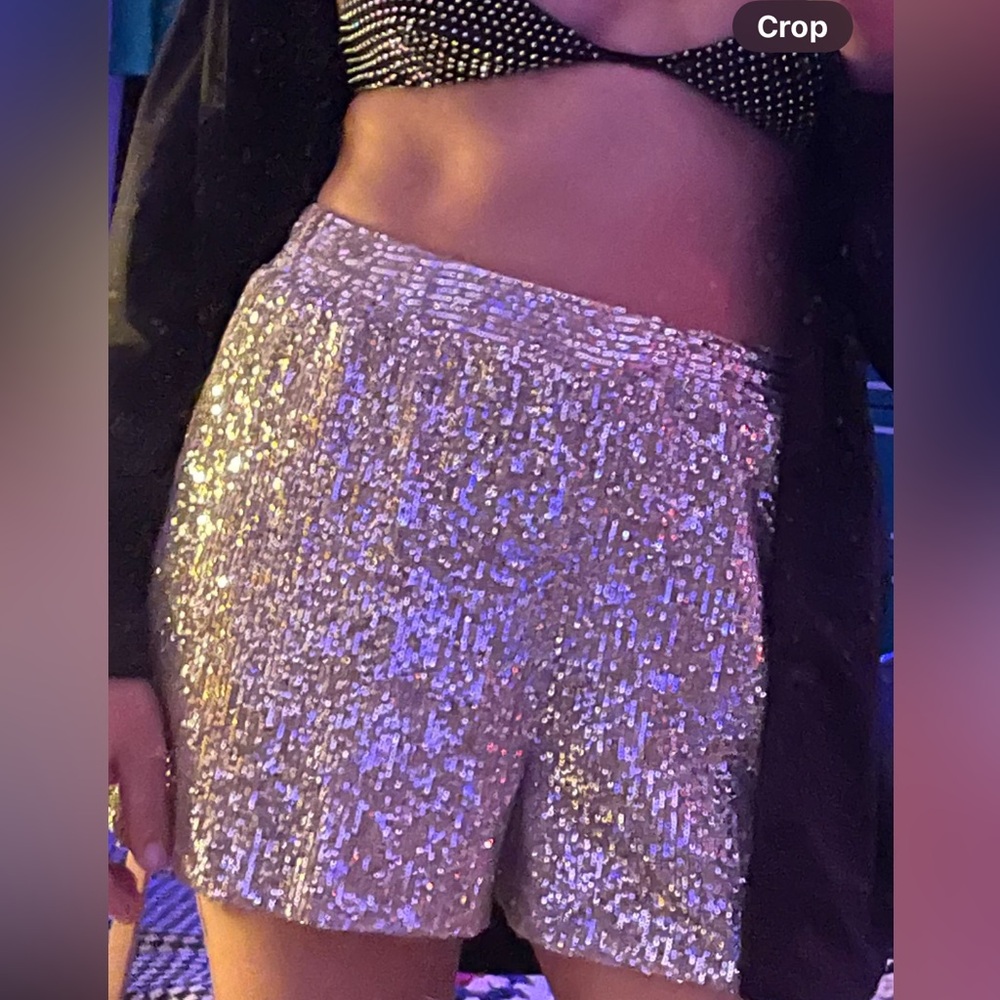 Silver Sequin shorts WITH POCKETS